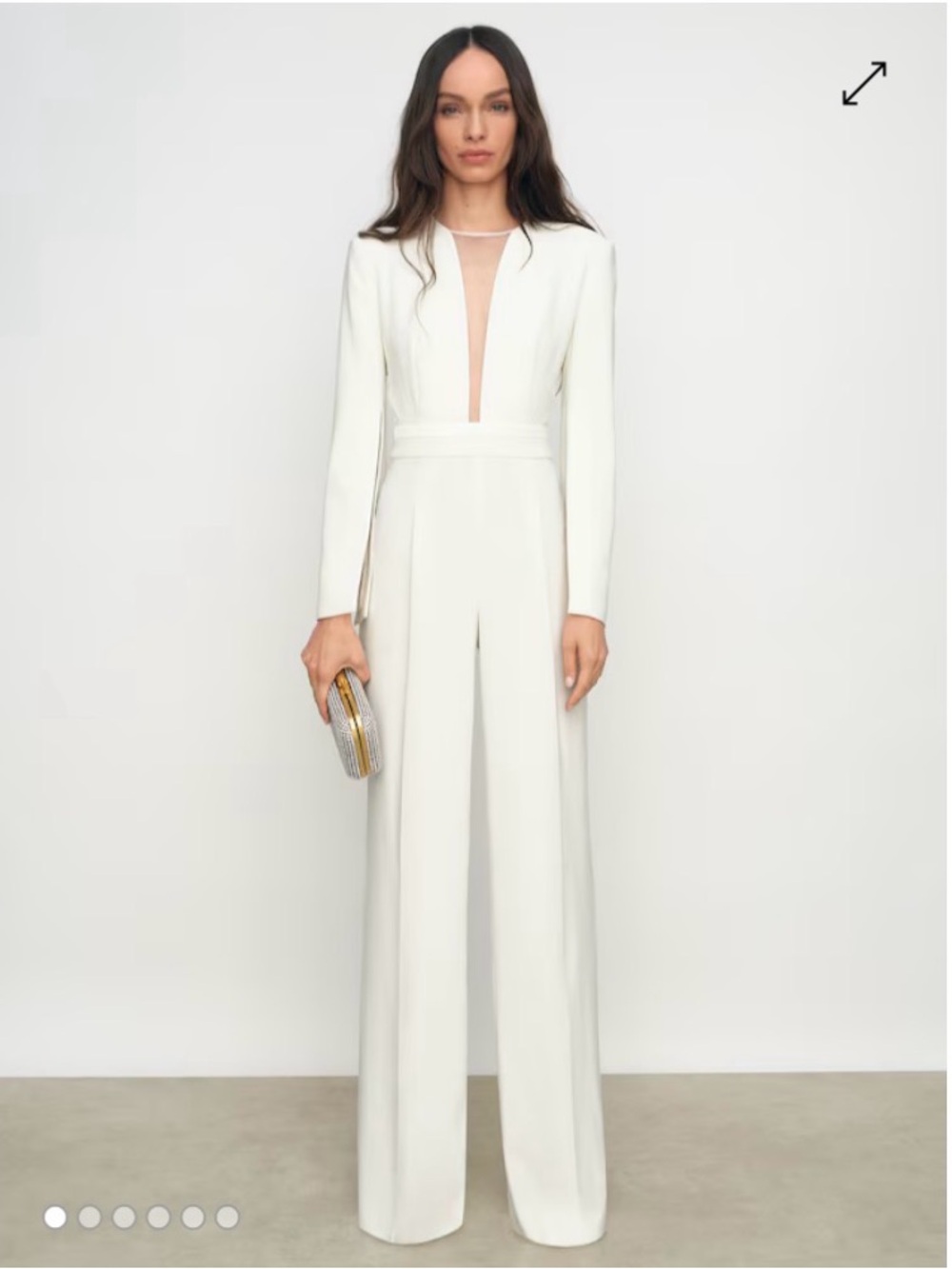 Reiss Cream Plunge Long-Sleeve Wide-Leg Jumpsuit